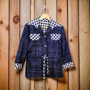 Vintage 70s Plaid Button Up Jacket XS S